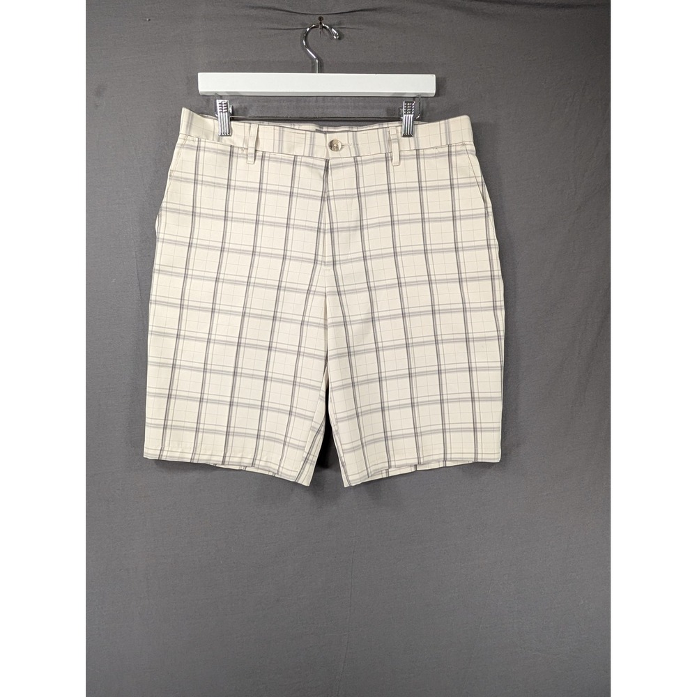 Dockers Mens Plaid Golf Shorts‎ Size 33 White Gray Flat Front Chino Casual 4800